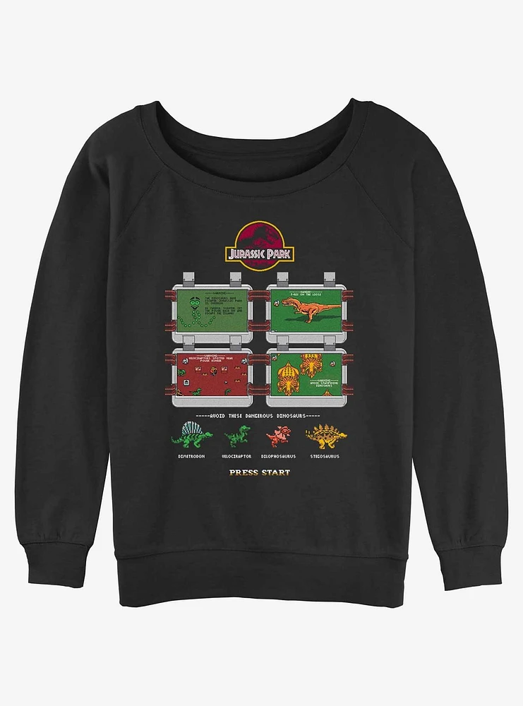 Jurassic Park 8 Bit Instructional Girls Slouchy Sweatshirt