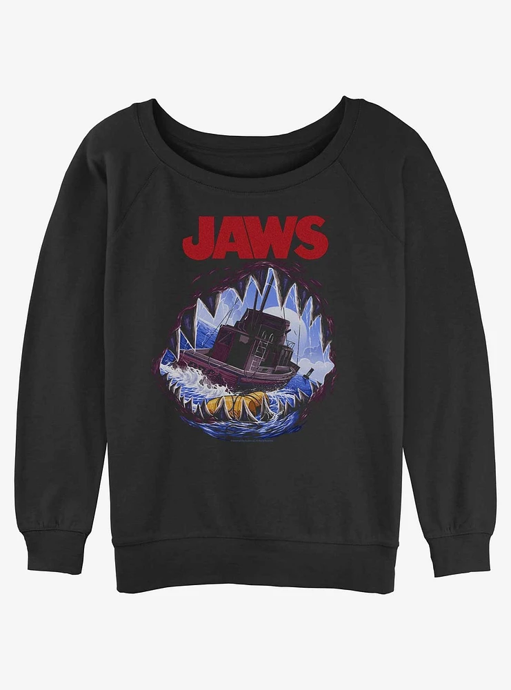 Jaws Deep Sea Terror Girls Slouchy Sweatshirt