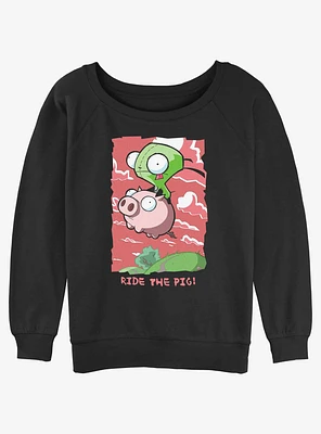 Invader ZIM GIR Ride The Pig Girls Slouchy Sweatshirt