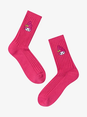 My Melody Embroidery Ribbed Crew Socks