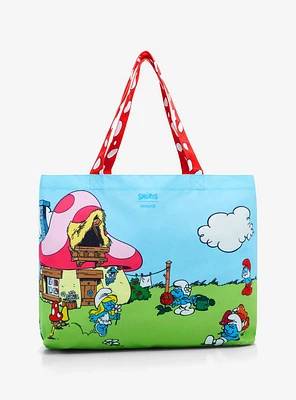Loungefly The Smurfs Surf Village Canvas Tote Bag