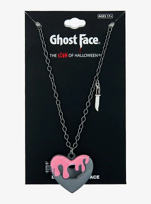 Scream Ghost Face Pink Drip Heart Locket Necklace