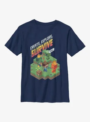 Minecraft Create Explore Survive Iso Youth T-Shirt