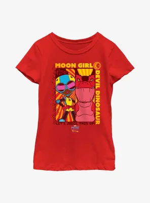 Marvel Moon Girl Devil Dinosaur Character Panels Youth Girls T-Shirt