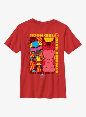 Marvel Moon Girl Devil Dinosaur Character Panels Youth T-Shirt