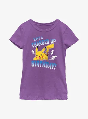 Pokemon Pikachu Jump Have A Charged Up Birthday Youth Girls T-Shirt