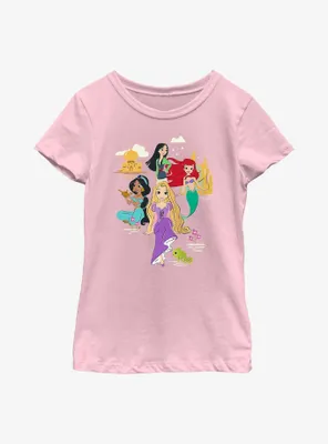 Disney Princesses Mulan, Ariel, Jasmine, Rapunzel Group Cartoon Youth Girls T-Shirt