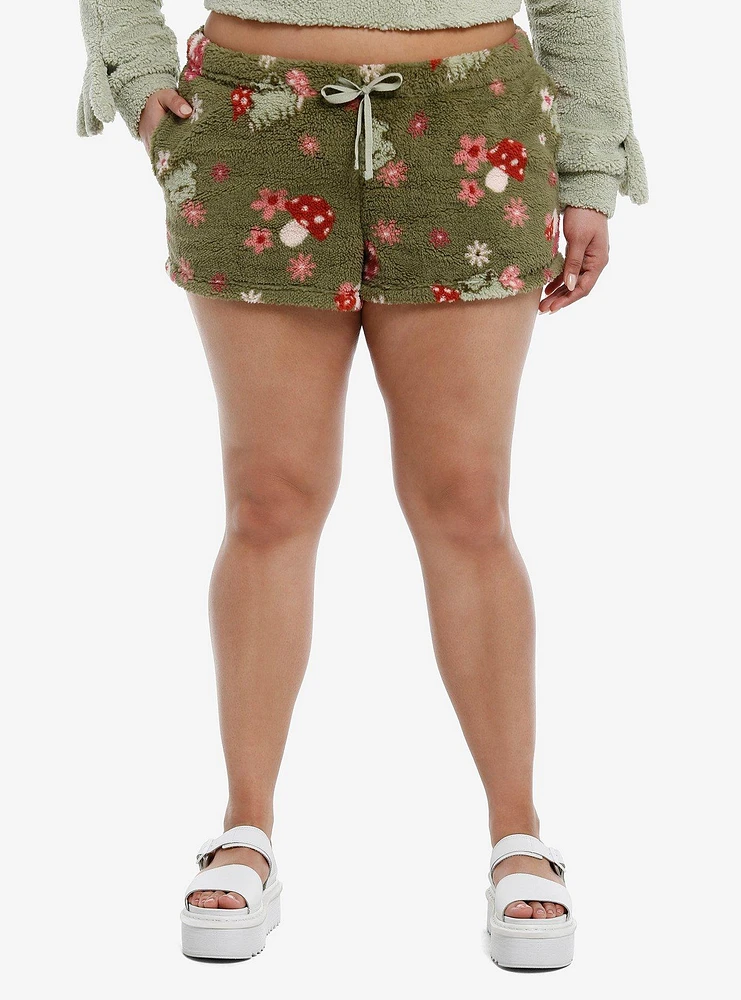 Froggie Mushroom Sherpa Girls Lounge Shorts Plus