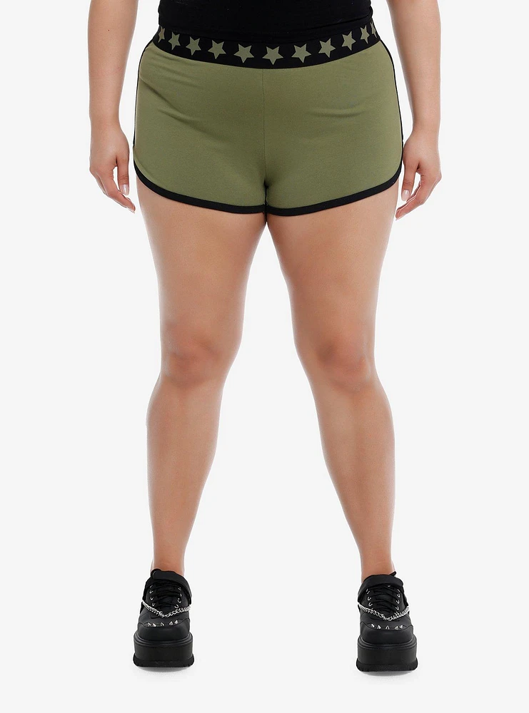 Green & Black Star Girls Lounge Shorts Plus