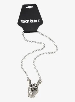 Rock Rebel Rock Hand Sign Necklace