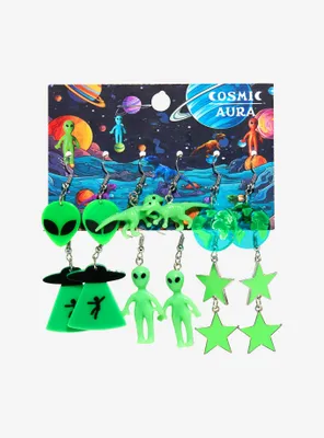 Cosmic Aura Green Alien Drop Earring Set