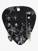 Social Collision® Skull Guitar Pick Cuff Earring Set