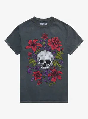 Skull Flowers T-Shirt By Ghoulish Bunny Studios