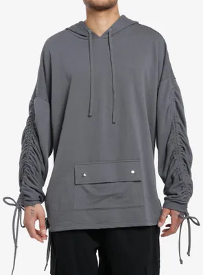 Grey Ruched Oversized Hoodie