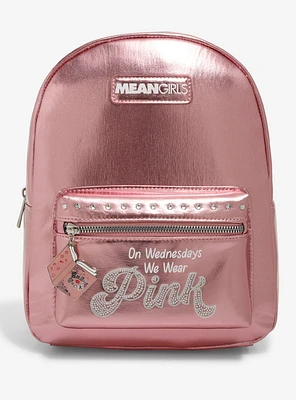 Mean Girls On Wednesdays We Wear Pink Metallic Mini Backpack