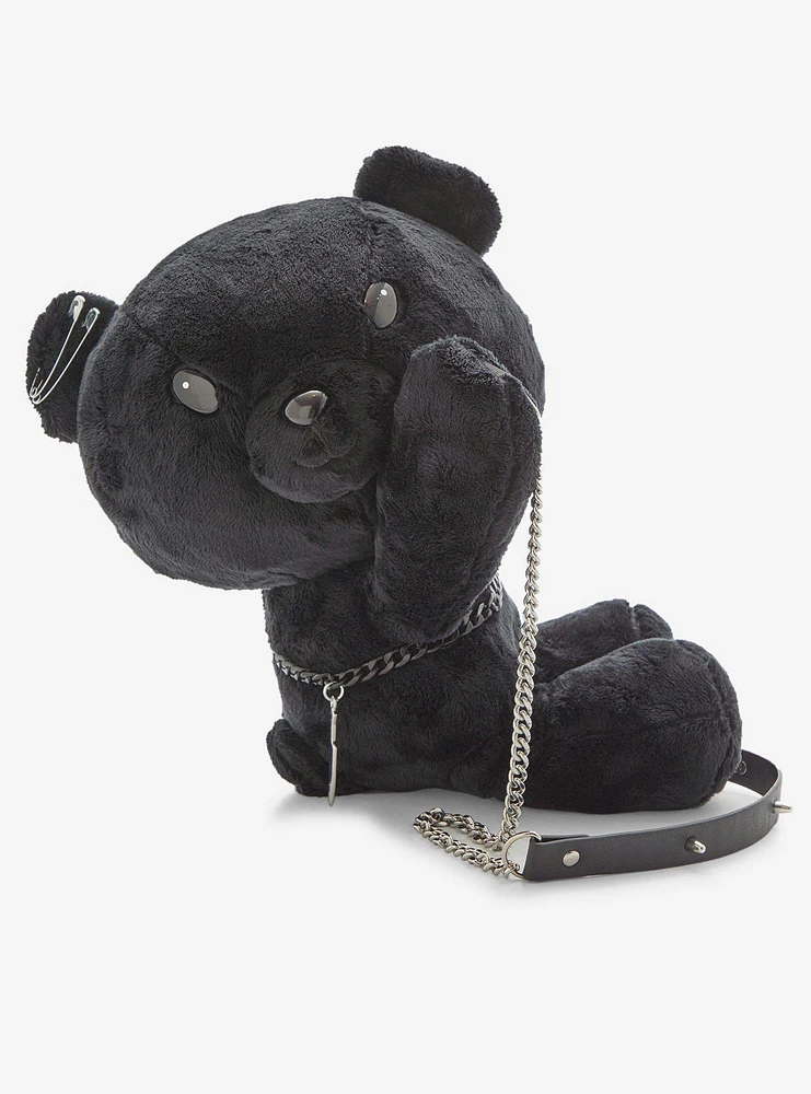 Black Hugging Bear Plush Crossbody Bag