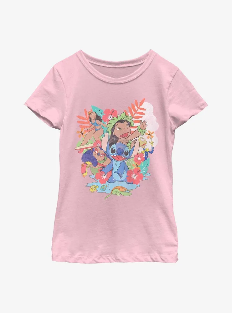 Disney Lilo & Stitch Floral Ohana Youth Girls T-Shirt