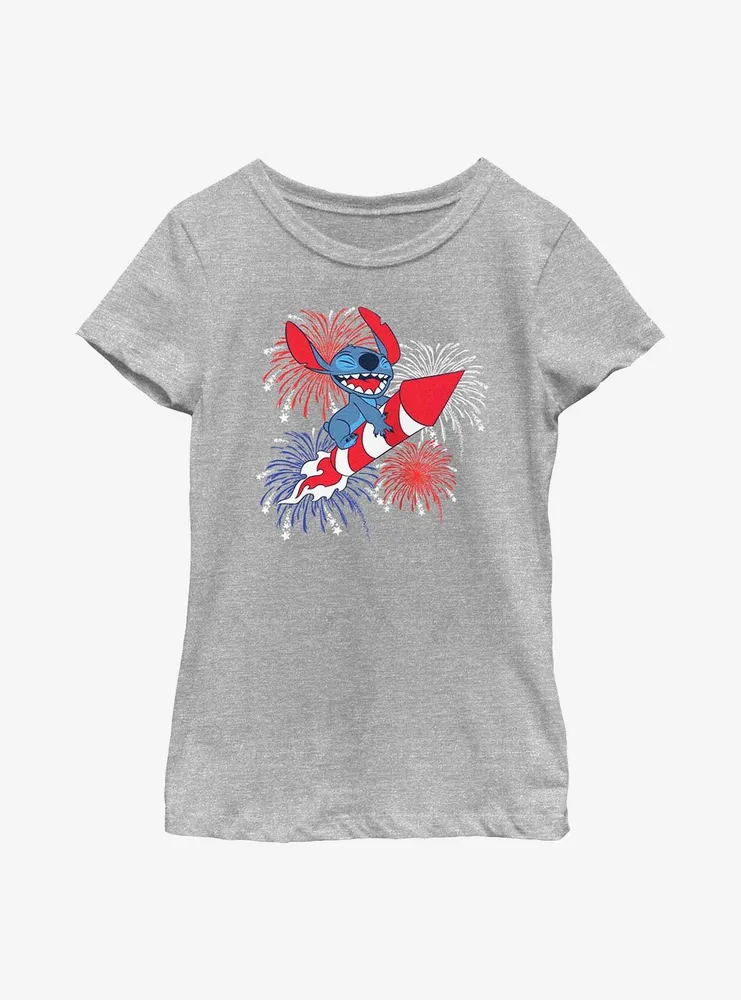 Disney Lilo & Stitch Riding Fireworks Youth Girls T-Shirt