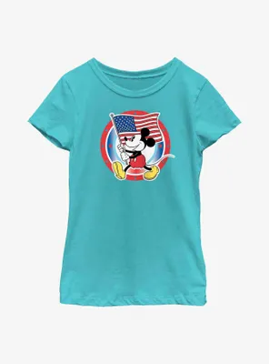 Disney Mickey Mouse American Flag Badge Youth Girls T-Shirt