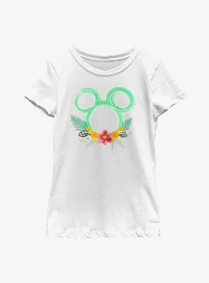 Disney Mickey Mouse Head Outline Floral Youth Girls T-Shirt