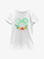 Disney Mickey Mouse Head Outline Floral Youth Girls T-Shirt