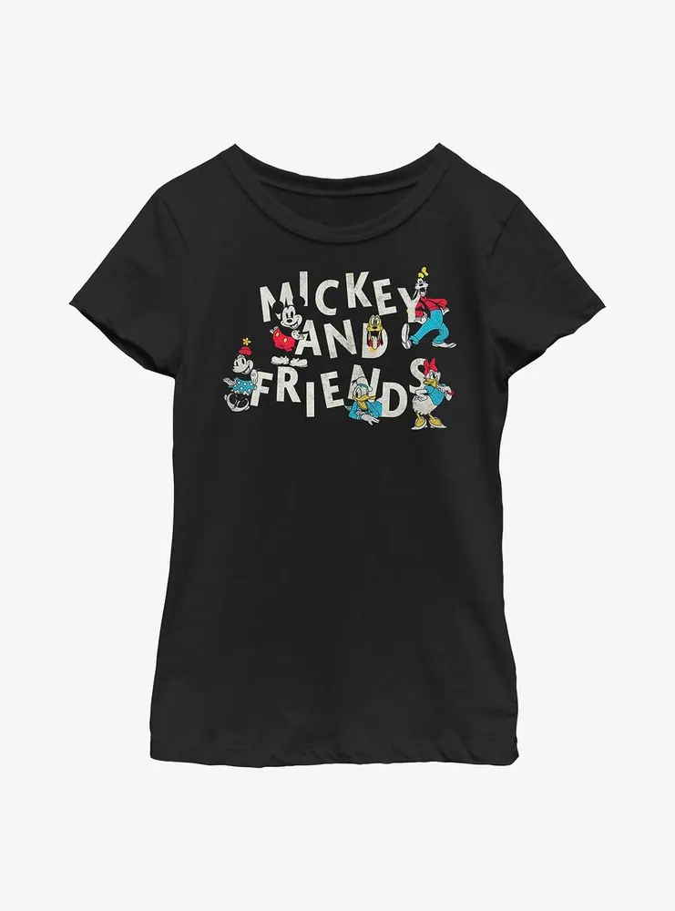 Disney Mickey Mouse Scaterred Vintage Friends Youth Girls T-Shirt