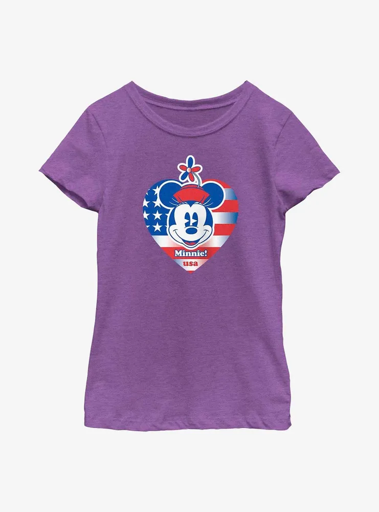 Disney Minnie Mouse Usa Heart Youth Girls T-Shirt