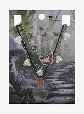 Thorn & Fable Flower Butterfly Bottle Necklace Set