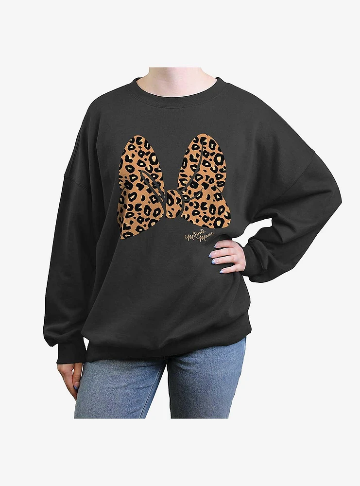 Disney Minnie Mouse Animal Print Bow Girls Oversized Sweatshirt