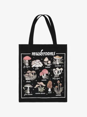 Mushrooms Black Canvas Tote Bag
