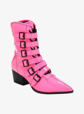Strange Cvlt Hot Pink Patent Coven Boots