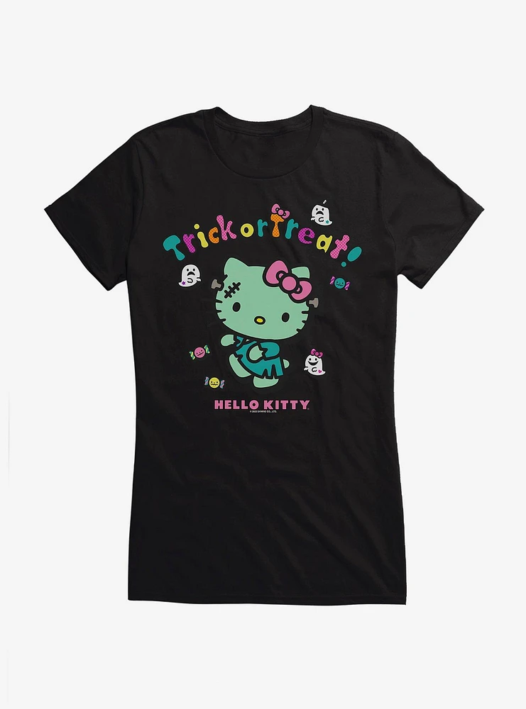 Hello Kitty Trick Or Treat Frankenstein Girls T-Shirt