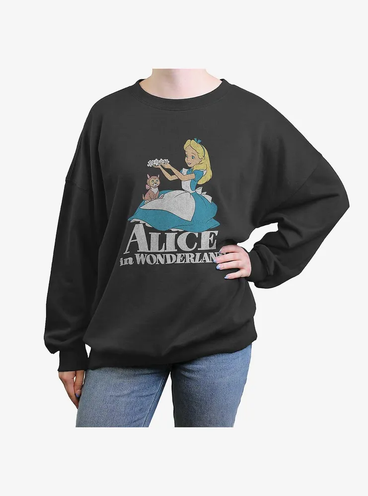 Disney Alice Wonderland And Dinah Womens Oversized Crewneck