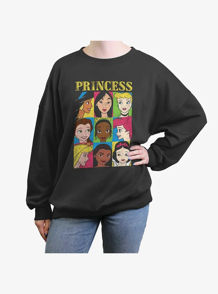 Disney Princesses Nine Box Womens Oversized Crewneck