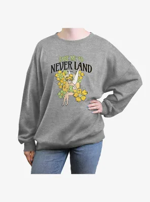 Disney Tinkerbell To Neverland Womens Oversized Crewneck