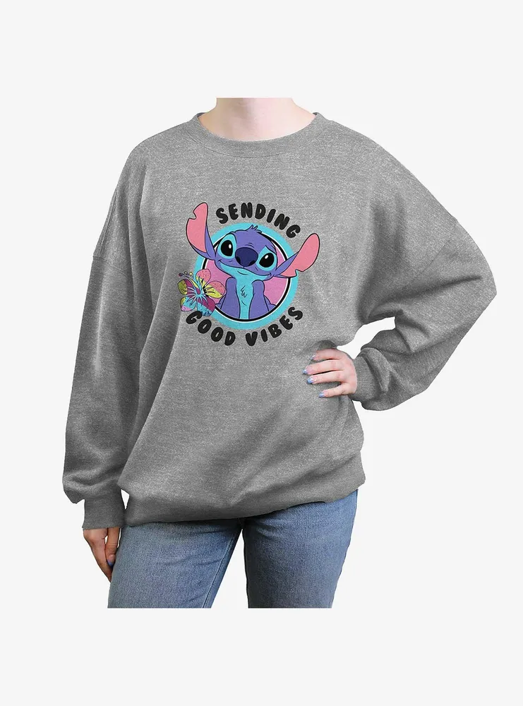 Disney Lilo & Stitch Sending Good Vibes Womens Oversized Crewneck