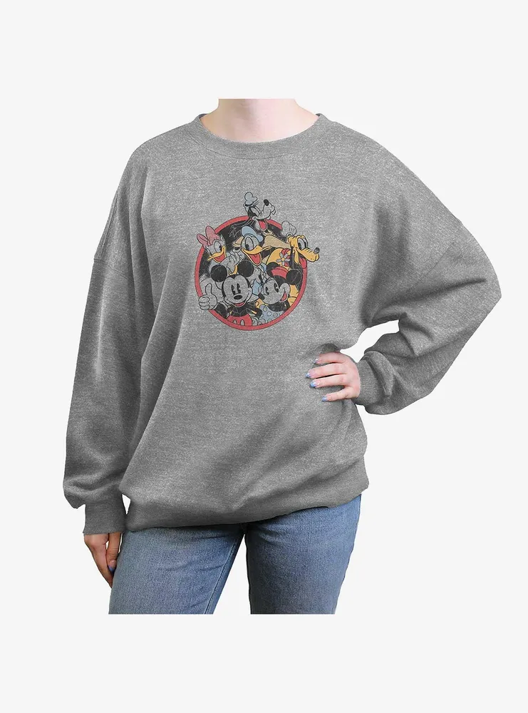 Disney Mickey Mouse Retro Group Womens Oversized Crewneck