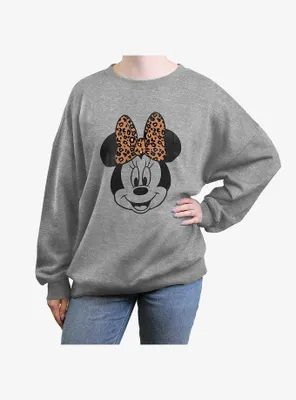 Disney Minnie Mouse Modern Leopard Womens Oversized Crewneck