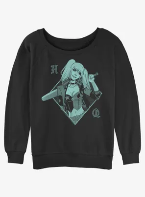 DC Batman Gotham Slugger Harley Quinn Womens Slouchy Sweatshirt