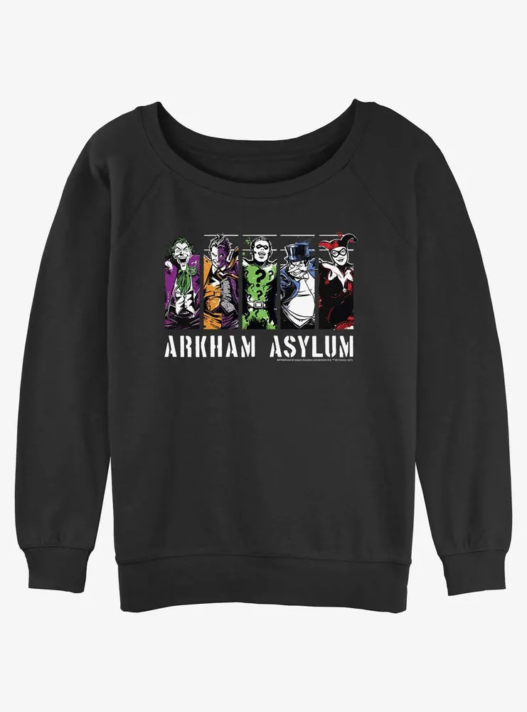 DC Batman Arkham Asylum Lineup Womens Slouchy Sweatshirt