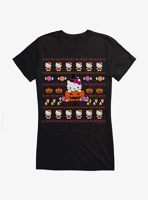 Hello Kitty Trick Or Treat Ugly Sweater Pattern Girls T-Shirt