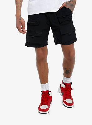 Black Zipper Cargo Nylon Shorts
