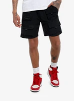 Black Zipper Cargo Nylon Shorts