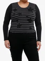 Social Collision® Black & Grey Stripe Star Girls Crop Long-Sleeve Top Plus