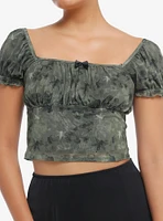 Thorn & Fable Olive Green Fairy Mesh Girls Crop Top