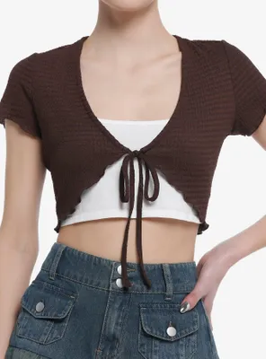 Thorn & Fable Brown Textured Girls Crop Shrug