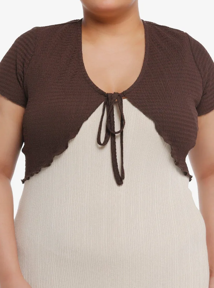 Thorn & Fable Brown Textured Girls Crop Shrug Plus