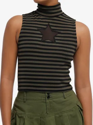 Social Collision® Black & Green Stripe Star Girls Turtleneck Tank Top