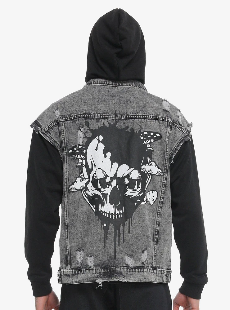 Skull Denim Twofer Hoodie Jacket