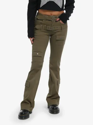 Social Collision® Army Green Double Belt Cargo Pants